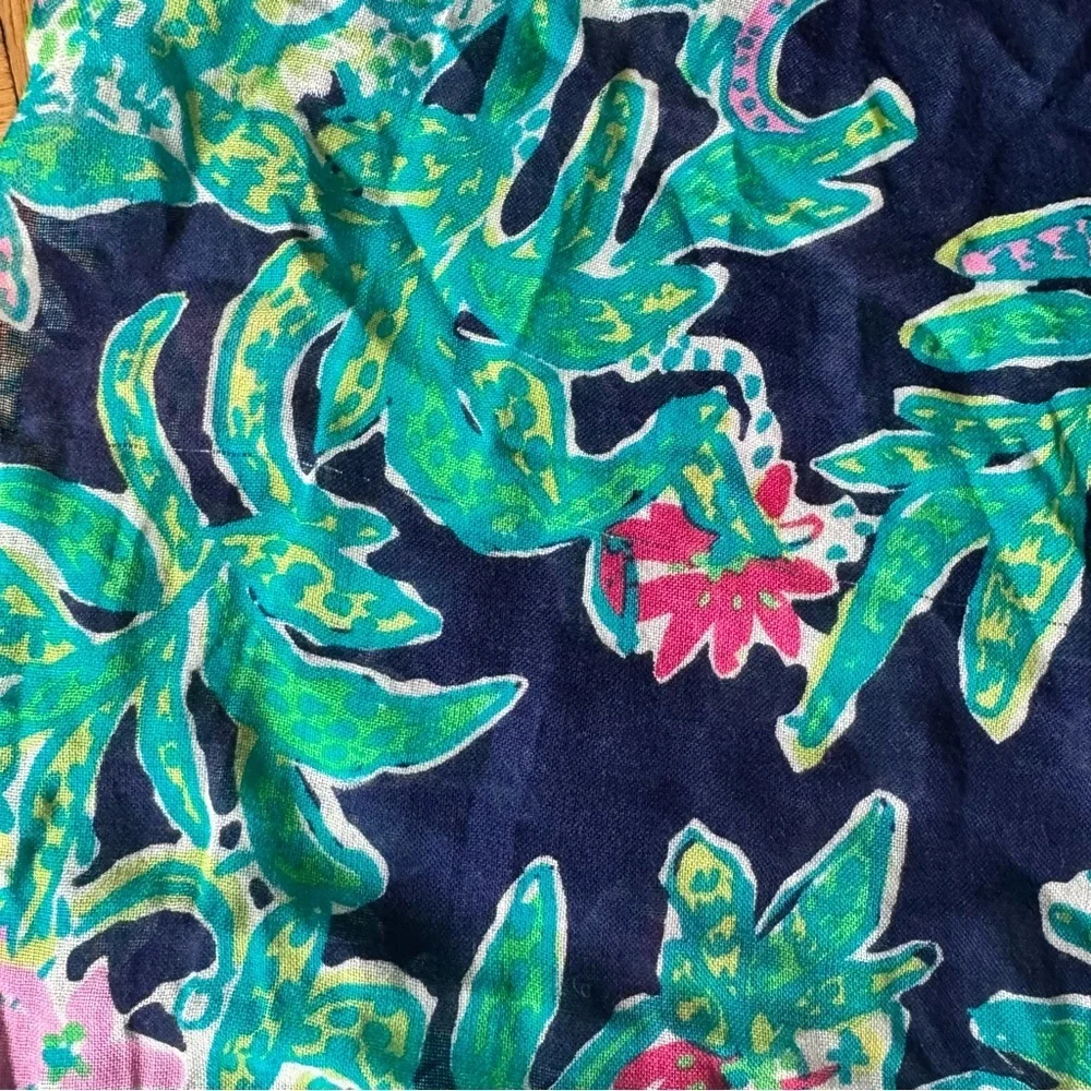 Lilly Pulitzer Silk Cashmere Scarf Blue Green Floral